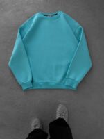 Düz Basic Bisiklet Yaka Üç İplik Sweatshirt - Bebe Mavisi