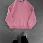 Düz Basic Bisiklet Yaka Üç İplik Sweatshirt - Pembe