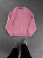 Düz Basic Bisiklet Yaka Üç İplik Sweatshirt - Pembe