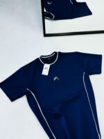 Premium İmzalı Seri Çift Şeritli Nakış Detaylı Bisiklet Yaka Tshirt -Lacivert - Görsel 3