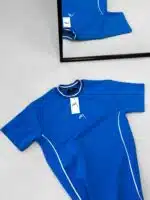 Premium İmzalı Seri Çift Şeritli Nakış Detaylı Bisiklet Yaka Tshirt -Mavi - Görsel 3