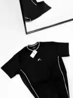 Premium İmzalı Seri Çift Şeritli Nakış Detaylı Bisiklet Yaka Tshirt -Siyah - Görsel 3