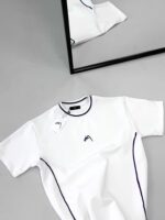 Premium İmzalı Seri Çift Şeritli Nakış Detaylı Bisiklet Yaka Tshirt -Beyaz - Görsel 3