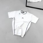 Premium İmzalı Seri Çift Şeritli Nakış Detaylı Bisiklet Yaka Tshirt -Beyaz