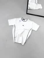 Premium İmzalı Seri Çift Şeritli Nakış Detaylı Bisiklet Yaka Tshirt -Beyaz