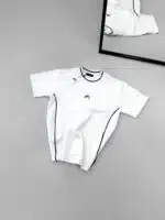 Premium İmzalı Seri Çift Şeritli Nakış Detaylı Bisiklet Yaka Tshirt -Beyaz