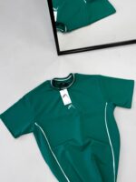 Premium İmzalı Seri Çift Şeritli Nakış Detaylı Bisiklet Yaka Tshirt -Yeşil - Görsel 3