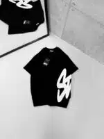 ST Yan Kabartma Baskılı Bisiklet Yaka Tshirt - Siyah