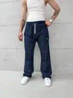 CLTR Premium Nakış Detaylı Yıkamalı Stoper Paça Baggy Eşofman – İndigo - Görsel 4