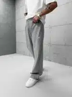 Premium İmzalı Seri Nakışlı Şeritli Stoper Paça Baggy Eşofman – Gri - Görsel 3