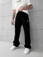 Premium İmzalı Seri Nakışlı Şeritli Stoper Paça Baggy Eşofman – Siyah