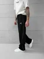 Premium İmzalı Seri Nakışlı Şeritli Stoper Paça Baggy Eşofman – Siyah - Görsel 4