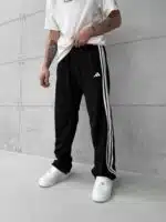 ‘AD’ 3 Şeritli Lastikli Stoper Paça Baggy Eşofman – Siyah