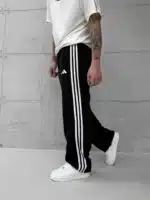 ‘AD’ 3 Şeritli Lastikli Stoper Paça Baggy Eşofman – Siyah - Görsel 4