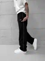 'NK' Nakışlı Şeritli Lastikli Stoper Paça Baggy Eşofman -Siyah - Görsel 4