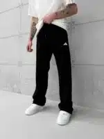 'AD' Baskılı Lastikli Stoper Paça Baggy Eşofman - Siyah