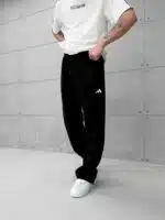 'AD' Baskılı Lastikli Stoper Paça Baggy Eşofman - Siyah - Görsel 3