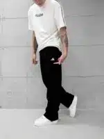 'AD' Baskılı Lastikli Stoper Paça Baggy Eşofman - Siyah - Görsel 4