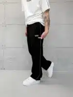 'VNS' Nakışlı Şeritli Lastikli Stoper Paça Baggy Eşofman - Siyah - Görsel 3