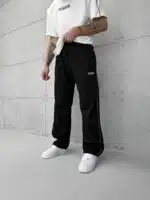 'VNS' Nakışlı Şeritli Lastikli Stoper Paça Baggy Eşofman - Siyah