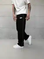 'SW' Baskılı Şeritli Lastikli Stoper Paça Baggy Eşofman - Siyah - Görsel 4