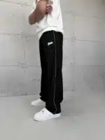 'SW' Baskılı Şeritli Lastikli Stoper Paça Baggy Eşofman - Siyah - Görsel 5