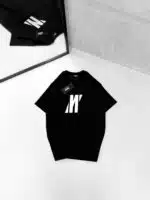 M Büyük Reflektör Detaylı Bisiklet Yaka Tshirt - Siyah