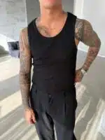 Basic Premium İmzalı Fitilli  Atlet - Siyah