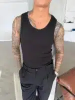 Basic Premium İmzalı Fitilli  Atlet - Siyah - Görsel 4