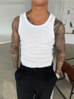 Basic Premium İmzalı Fitilli Atlet - Beyaz