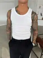 Basic Premium İmzalı Fitilli Atlet - Beyaz