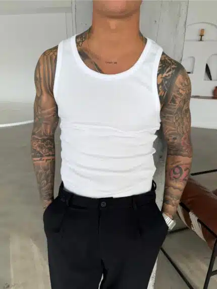 Basic Premium İmzalı Fitilli Atlet - Beyaz