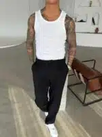 Basic Premium İmzalı Fitilli Atlet - Beyaz - Görsel 4