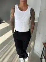 Basic Premium İmzalı Fitilli Atlet - Beyaz - Görsel 3