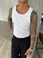 Basic Premium İmzalı Fitilli Atlet - Beyaz - Görsel 6