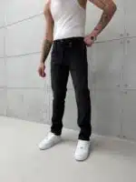 Premium İmzalı Black Pro Regular Fit Pantolon -Taşlamalı Siyah