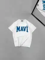 M Premium Baskılı Bisiklet Yaka Tshirt - Beyaz