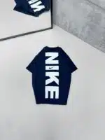 NK Kabartma Sırt Baskılı Bisiklet Yaka Tshirt -Lacivert