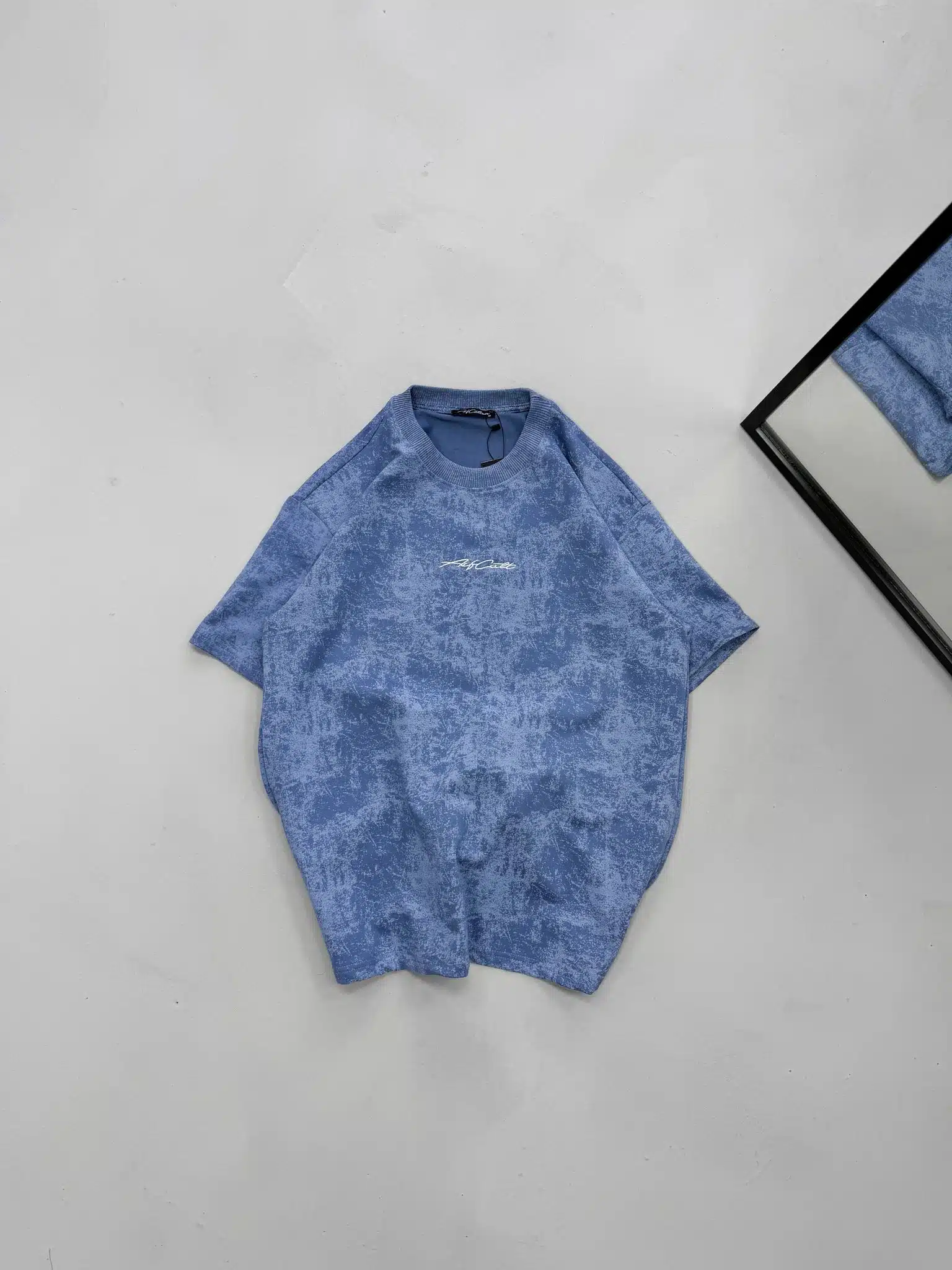 WhatsApp Image 2026-02-17 at 12.14.25 ASFCULT Yıkamalı Bisiklet Yaka Tshirt - Mavi - Görsel 1