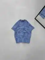 M Premium İmzalı Yıkamalı Bisiklet Yaka Tshirt-Mavi