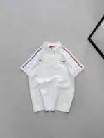 BMW Enjeksiyon Baskılı Şerit Detaylı Polo Yaka Tshirt-Beyaz