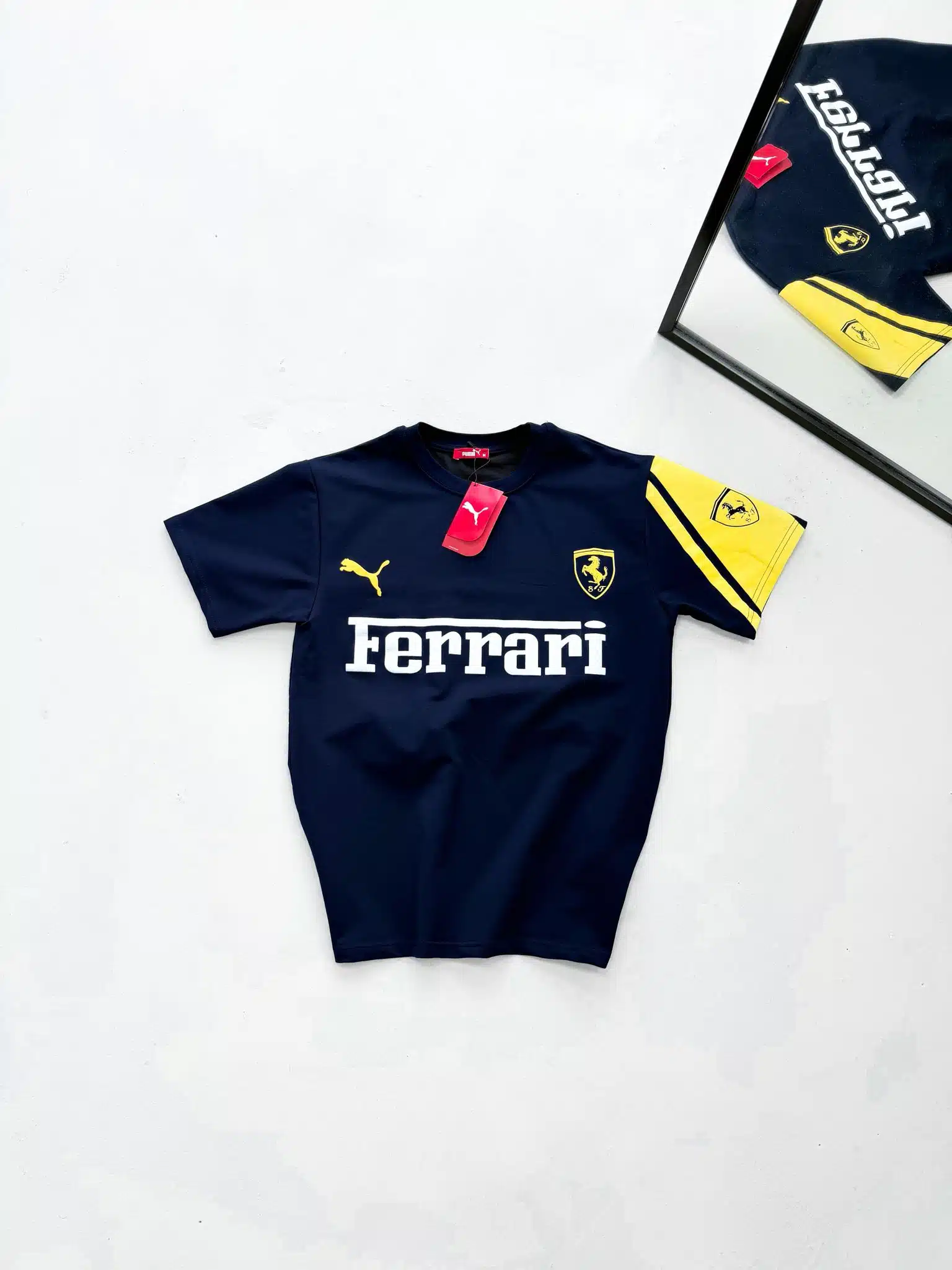 WhatsApp Image 2026-02-25 at 22.08.02 (1) PM Kabartma Baskılı Bisiklet Yaka Tshirt-Lacivert - Görsel 1