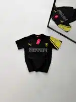 PM Kabartma Baskılı Bisiklet Yaka Tshirt-Siyah