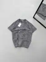 CK Yıkamalı Çelik Arma Bisiklet Yaka Tshirt - Gri