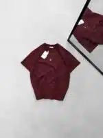 CK Yıkamalı Çelik Arma Bisiklet Yaka Tshirt - Bordo