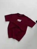 NK Kabartma Baskılı Bisiklet Yaka Tshirt - Bordo