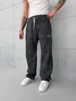 CLTR Premium Nakış Detaylı Yıkamalı Stoper Paça Baggy Eşofman –Füme