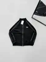 ST Baskılı Şerit Detaylı Ceket -Siyah