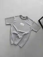 NK Kabartma Baskılı Bisiklet Yaka Tshirt - Gri