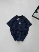 AD Yıkamalı Retro Nakış Detaylı Bisiklet Yaka Tshirt-Lacivert